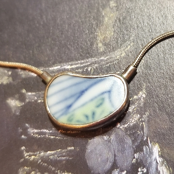 Signed 80s Leon Tantau-Smith Artisan Porcelain Sterling Silver Necklace - Picture 4 of 5